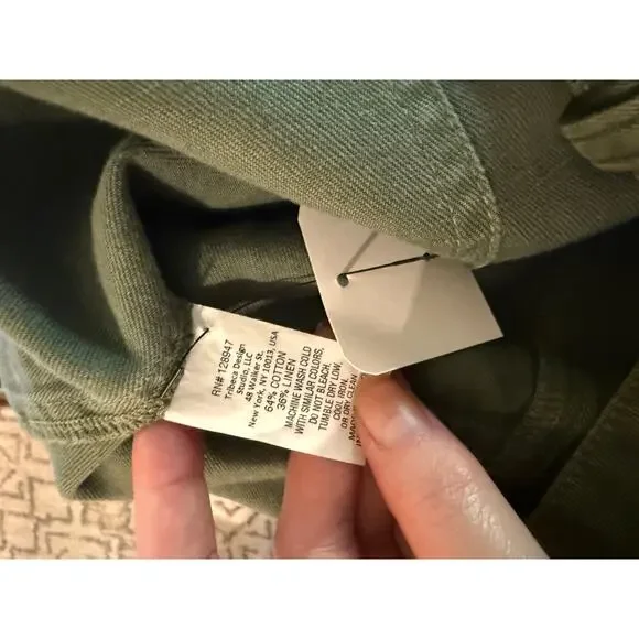 Nili Lotan 00 Slouchy Linen $380 Luna Pants Drop Crotch Cropped Army Green 0 2 4 - Picture 11 of 11